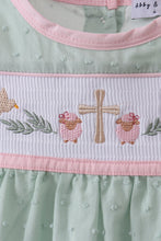 Green swiss dot cross sheep ruffle dress - ARIA KIDS