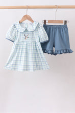 Blue plaid duck smocked ruffle shorts set - ARIA KIDS