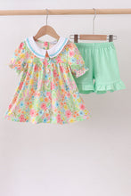 Pink floral print puff sleeve ruffle shorts set - ARIA KIDS