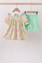 Pink floral print puff sleeve ruffle shorts set - ARIA KIDS