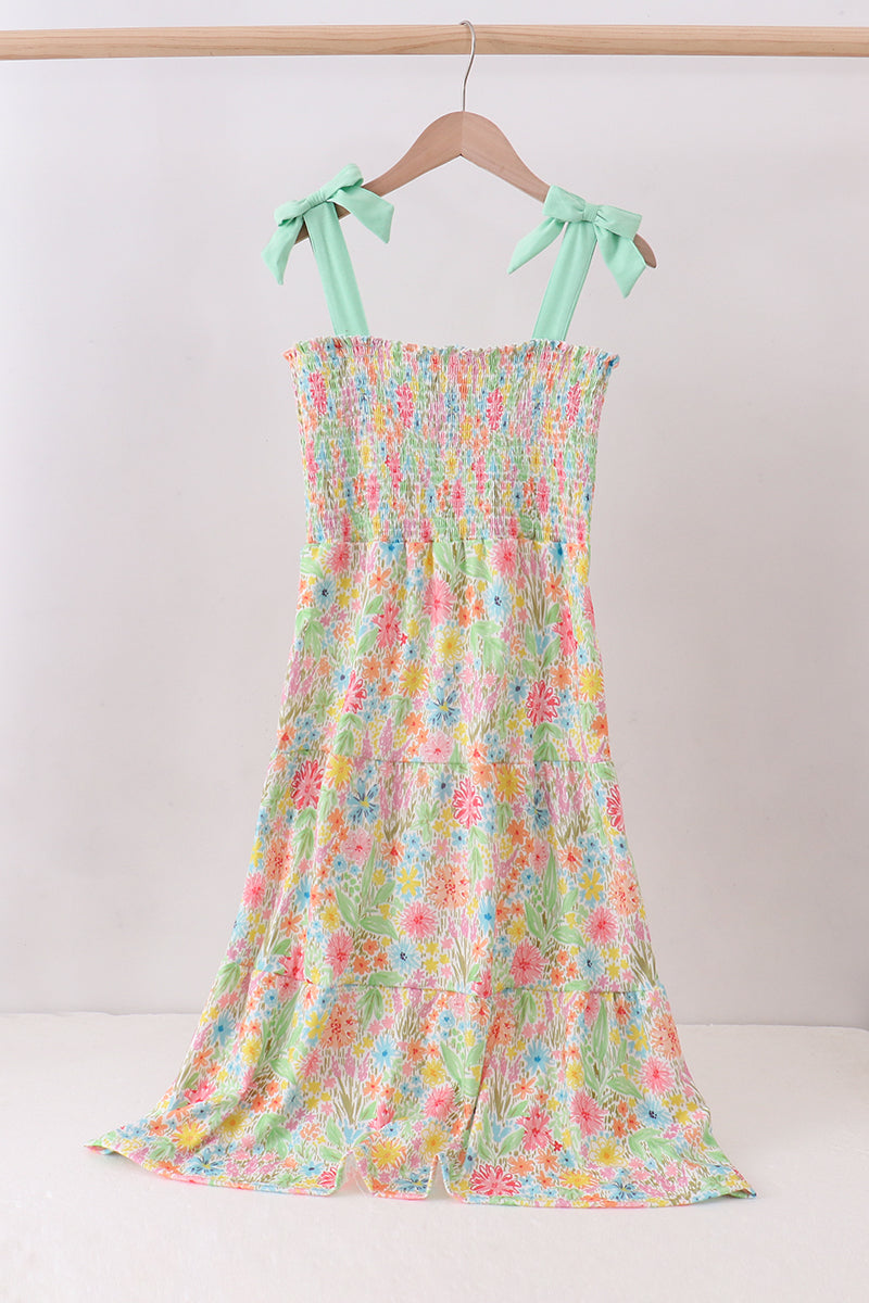 Pink floral smocked tiered dress - ARIA KIDS