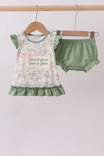 Green floral print bow ruffle bloomer set