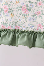Green floral print bow ruffle bloomer set