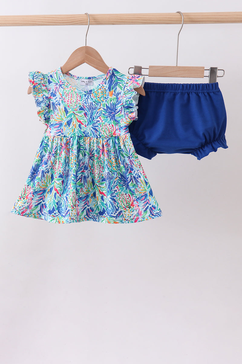 Blue floral print ruffle bloomer set - ARIA KIDS