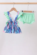 Blue marine creature print ruffle bloomer set - ARIA KIDS