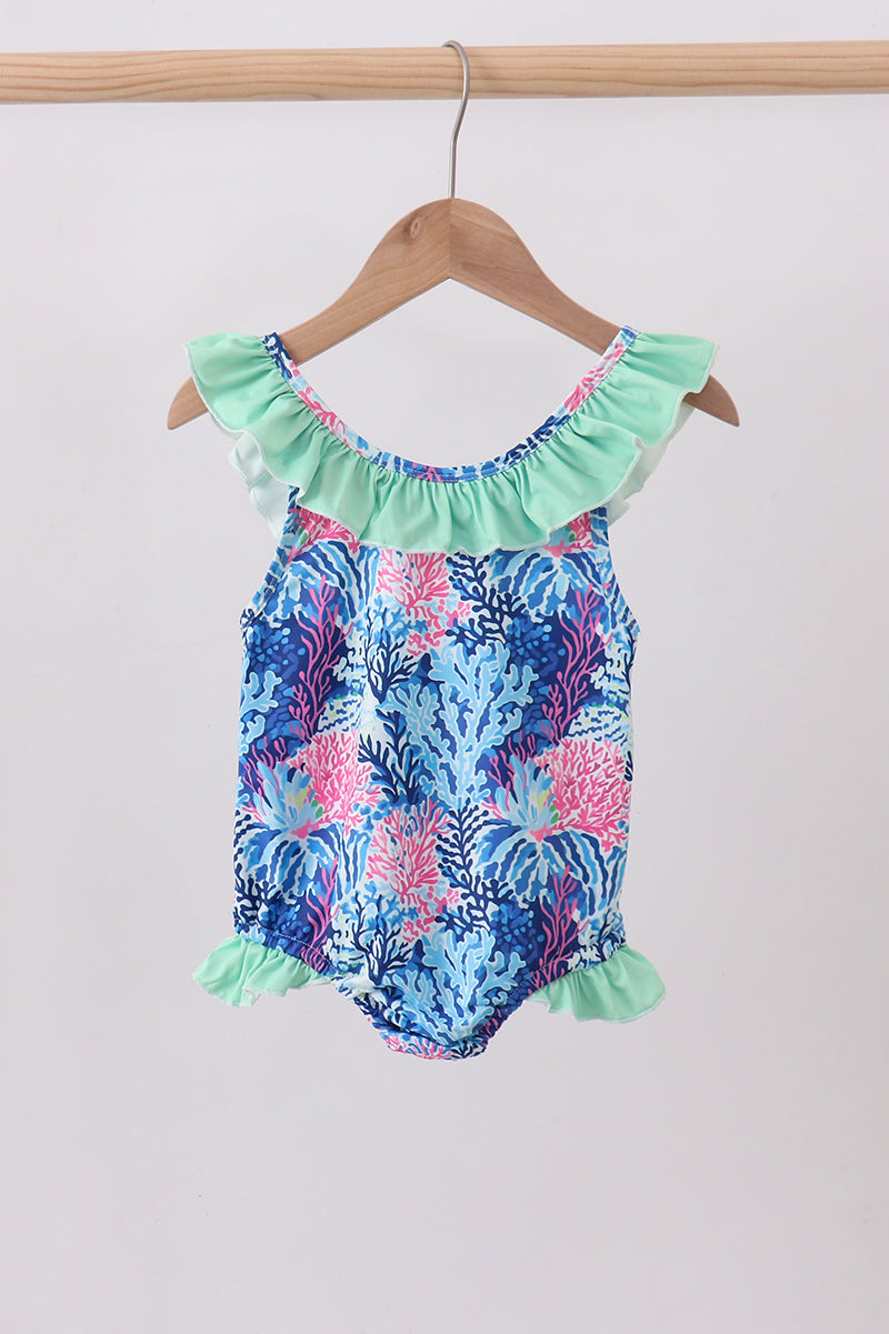 Blue marine creature print swimsuit - ARIA KIDS