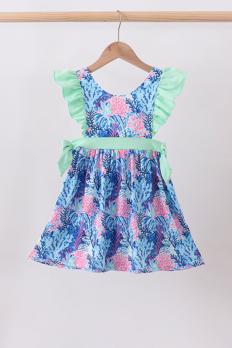 Blue marine creature print ruffle dress - ARIA KIDS