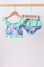Blue marine creature print ruffle 2pc swimsuit - ARIA KIDS