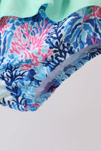Blue marine creature print ruffle 2pc swimsuit - ARIA KIDS