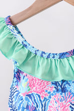 Blue marine creature print ruffle 2pc swimsuit - ARIA KIDS