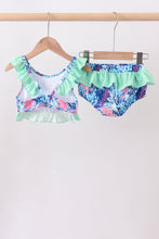 Blue marine creature print ruffle 2pc swimsuit - ARIA KIDS