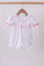 White cross smocked ruffle bubble - ARIA KIDS
