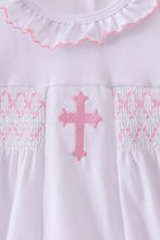 White cross smocked ruffle bubble - ARIA KIDS