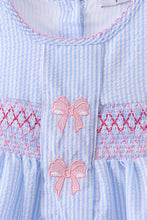 Blue seersucker bow smocked bloomer set - ARIA KIDS