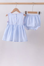 Blue seersucker bow smocked bloomer set - ARIA KIDS