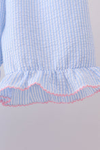 Blue seersucker bow smocked ruffle shorts set - ARIA KIDS