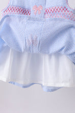 Blue seersucker bow smocked ruffle shorts set - ARIA KIDS