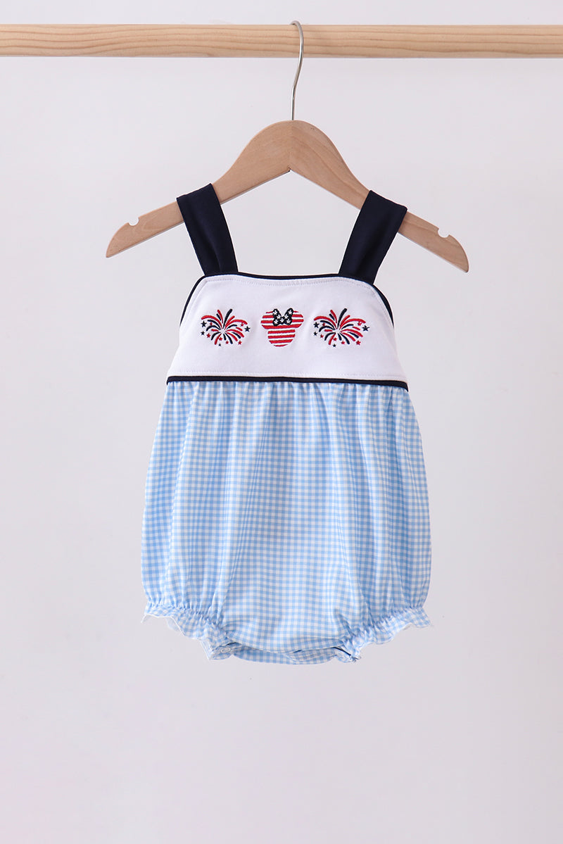 Blue character embroidery gingham bubble - ARIA KIDS