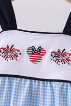 Blue character embroidery gingham bubble - ARIA KIDS