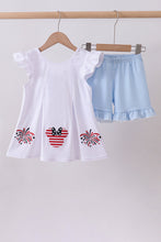 Blue character fireworks embroidery gingham ruffle shorts set - ARIA KIDS