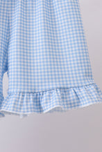 Blue character fireworks embroidery gingham ruffle shorts set - ARIA KIDS