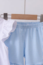 Blue character fireworks embroidery gingham ruffle shorts set - ARIA KIDS
