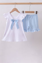 Blue character fireworks embroidery gingham ruffle shorts set - ARIA KIDS