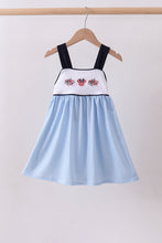 Blue character fireworks embroidery gingham dress - ARIA KIDS