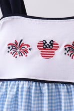 Blue character fireworks embroidery gingham dress - ARIA KIDS