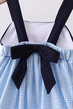 Blue character fireworks embroidery gingham dress - ARIA KIDS