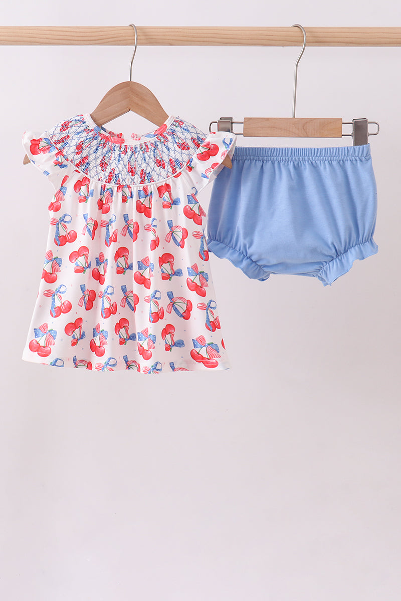 Blue cherry smocked bloomer set - ARIA KIDS