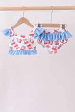 Blue cherry print 2pc ruffle swimsuit - ARIA KIDS