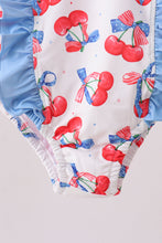 Blue cherry print ruffle swimsuit - ARIA KIDS