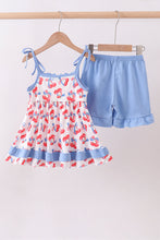 Blue cherry smocked ruffle shorts set - ARIA KIDS