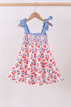Blue cherry smocked tiered mom&me dress - ARIA KIDS