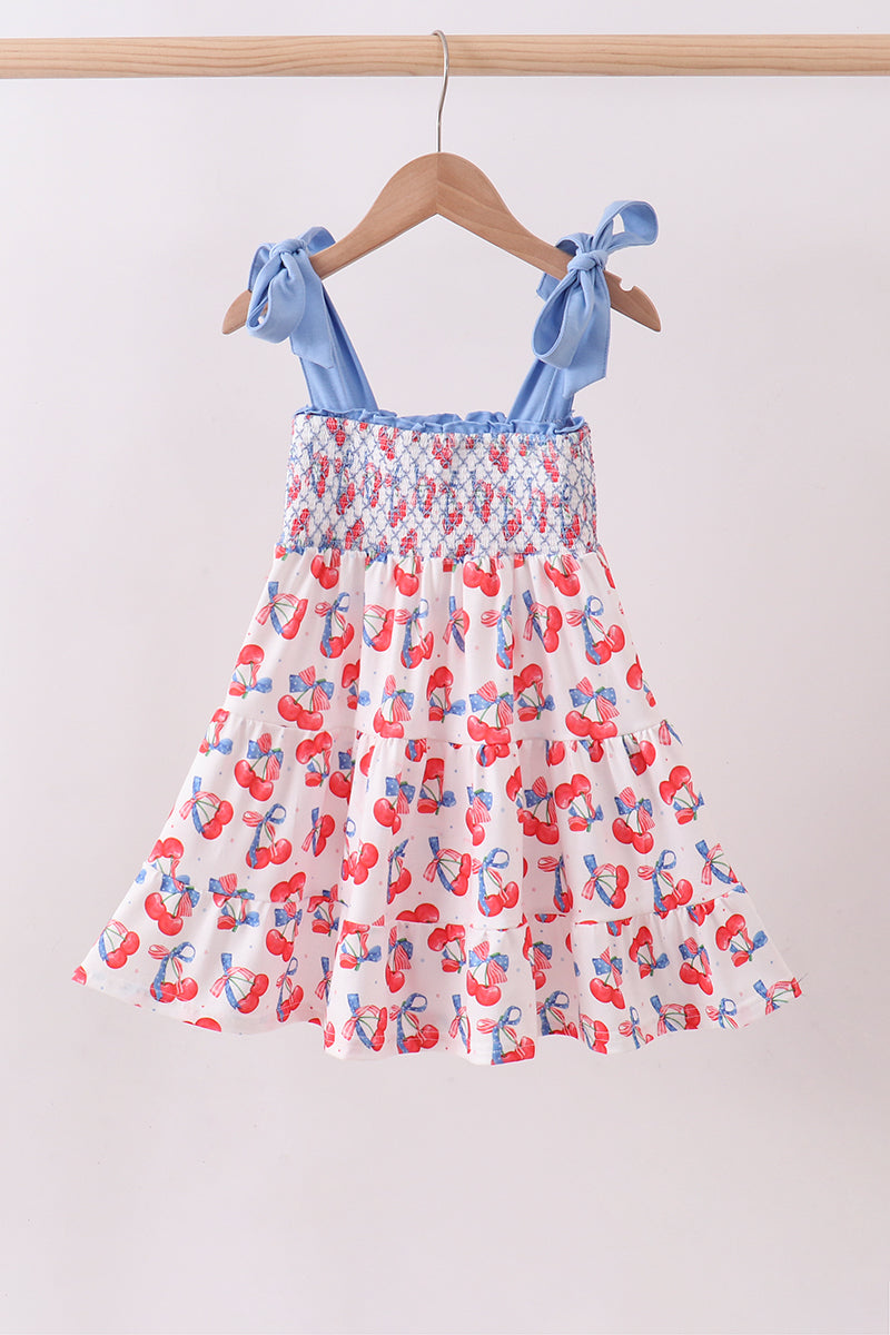 Blue cherry smocked tiered mom&me dress - ARIA KIDS