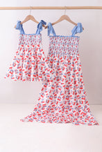 Blue cherry smocked tiered mom&me dress - ARIA KIDS