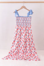 Blue cherry smocked tiered mom&me dress - ARIA KIDS