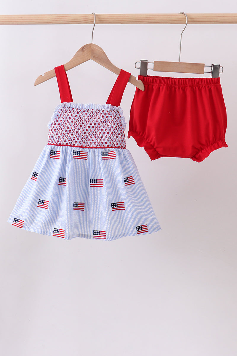 Blue flag embroidery seersucker bloomer set - ARIA KIDS