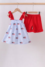 Blue flag embroidery seersucker ruffle shorts set - ARIA KIDS