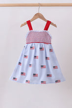 Blue flag embroidery seersucker ruffle dress - ARIA KIDS
