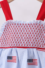 Blue flag embroidery seersucker ruffle dress - ARIA KIDS