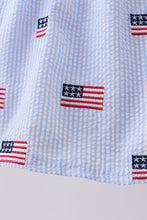 Blue flag embroidery seersucker ruffle dress - ARIA KIDS