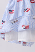 Blue flag embroidery seersucker ruffle dress - ARIA KIDS