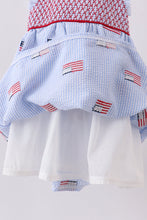 Blue flag embroidery seersucker ruffle dress - ARIA KIDS