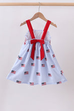 Blue flag embroidery seersucker ruffle dress - ARIA KIDS