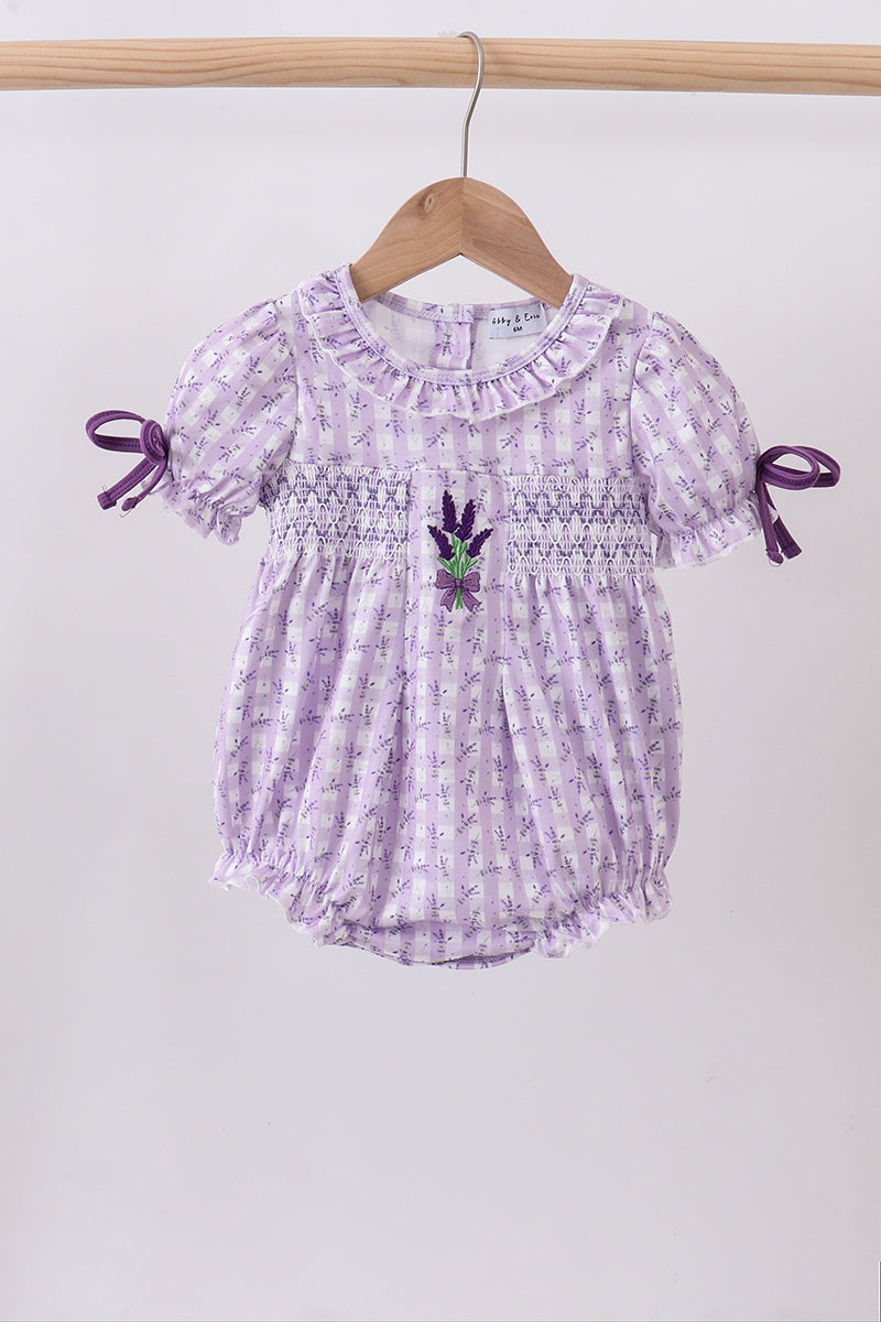 Lavender floral smocked ruffle bubble - ARIA KIDS
