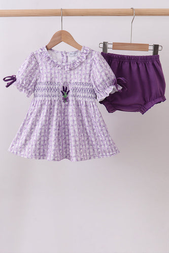 Lavender floral smocked ruffle bloomer set - ARIA KIDS