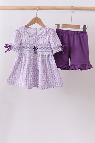 Lavender floral smocked ruffle shorts set - ARIA KIDS