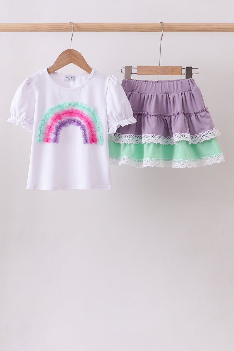 Purple lace rainbow ruffle skorts set - ARIA KIDS
